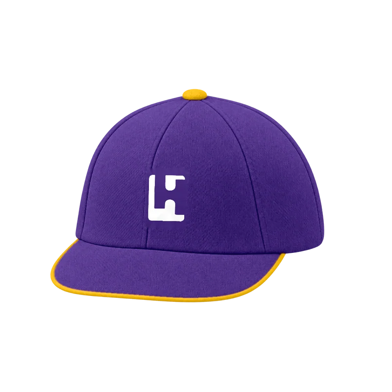 Custom Cricket Baggy Cap in Purple / Gold, front