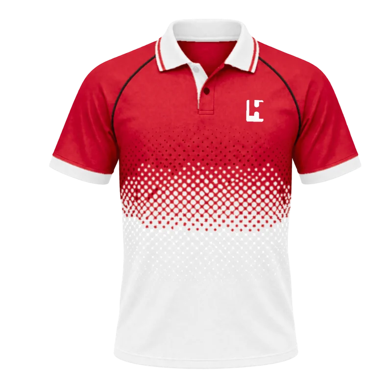 Custom Cricket Coloured Playing Shirt in Red / White, front