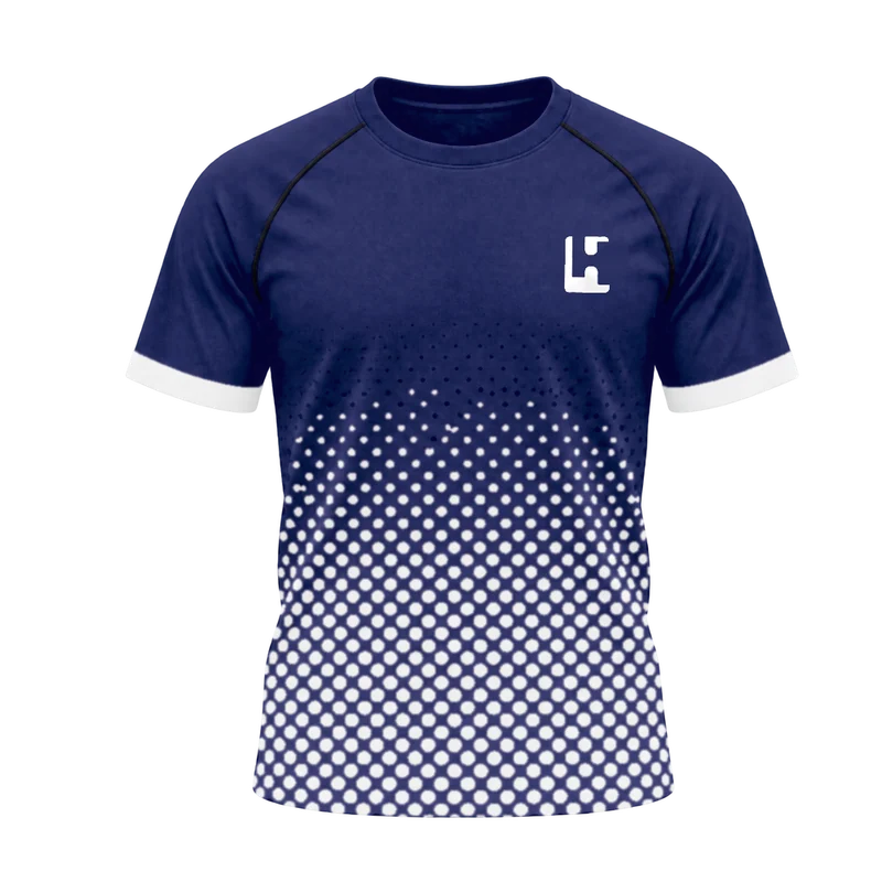 Custom Cricket Training Shirt in Navy / White, front