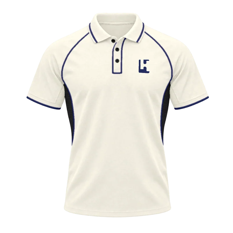 Custom Cricket Whites Shirt in Cream / Navy, front