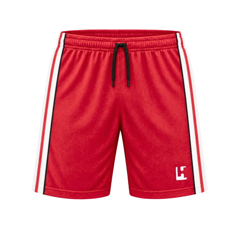Custom Football Match Shorts in Red / White, front