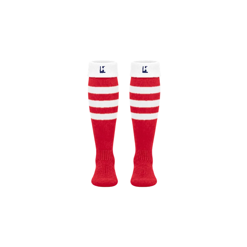Custom Football Match Socks in Red / White, front