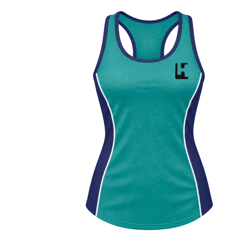 Custom Netball Training Singlet in Teal / Navy, front