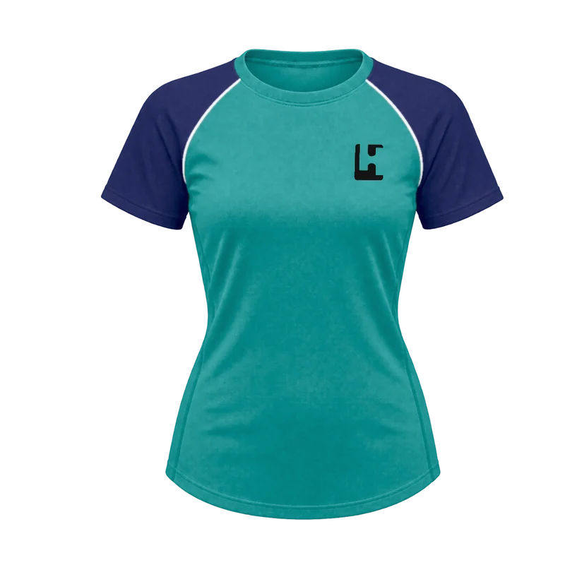 Custom Netball Warm-up Tee in Teal / Navy, front
