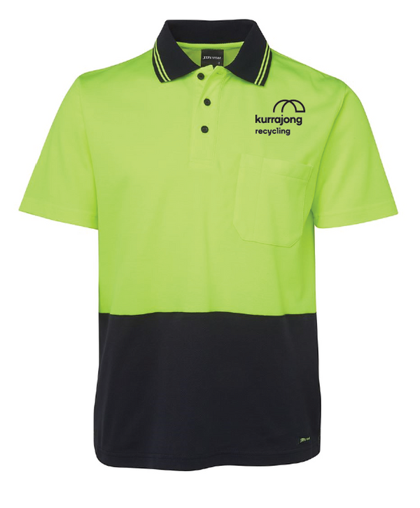 Kurrajong Recycling Hi Vis Non Cuff Short Sleeve Cotton Back Polo