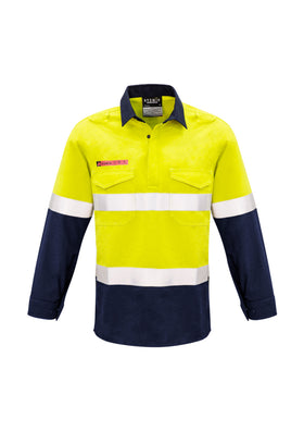 Mens Red Flame Hi Vis Closed Front Shirt - Hoop Taped