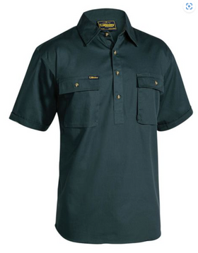 Closed Front Cotton Drill Shirt Short Sleeve