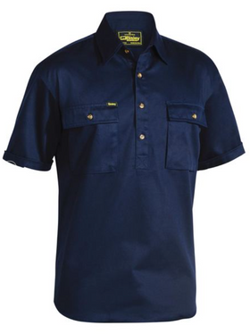 Closed Front Cotton Drill Shirt Short Sleeve