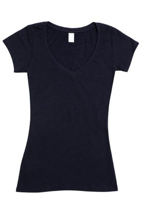 Ladies Raw Cotton Wave V-Neck T-Shirt