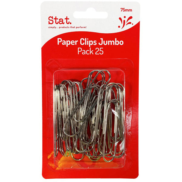 STAT PAPER CLIPS 75MM PACK OF 25 SILVER