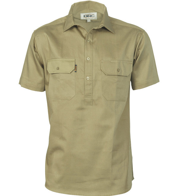 Mens Cotton Drill Close Front Short Sleeve Work Shirt