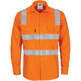 HiVis Cool-Breeze Long Sleeve Cotton Shirt with Hoop & Shoulder CSR R/Tape
