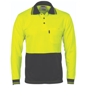 Mens HiVis Two Tone Cool Breathe Long Sleeve Polo