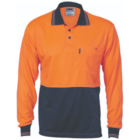 Mens HiVis Two Tone Cool Breathe Long Sleeve Polo