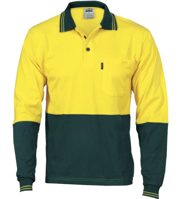 HiVis Cool-Breeze Cotton Long Sleeve Jersey Polo Shirt With Under Arm Cotton Mesh