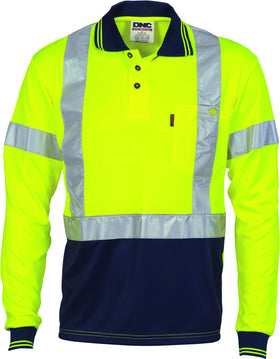 Hivis D/N Cool-Breathe Long Sleeve Polo Shirt With Cross Back R/Tape