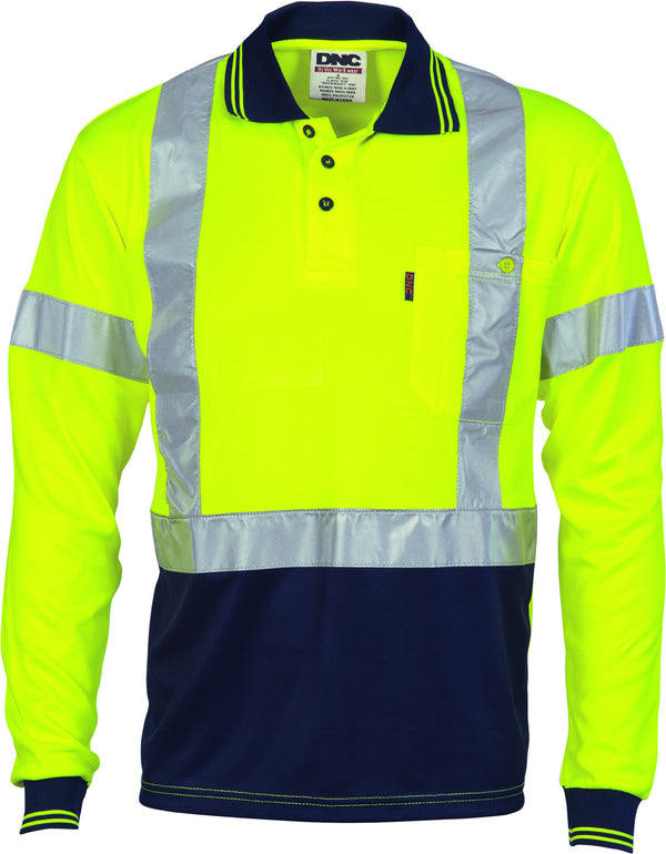 Hivis D/N Cool-Breathe Long Sleeve Polo Shirt With Cross Back R/Tape