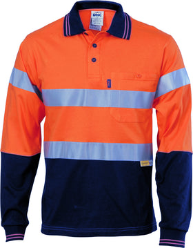 Hi Vis Cool-Breeze Cotton Long Sleeve Jersey Polo With 3m R/Tape