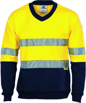 HiVis Two Tone Cotton Fleecy Sweat Long Sleeve V-Neck