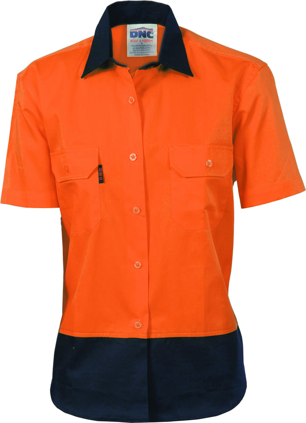 Ladies HiVis Two Tone Cotton Drill Short Sleeve