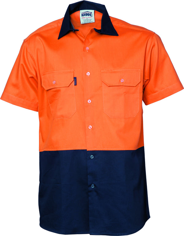 HiVis Two Tone Cotton Drill Vented Short Sleeve