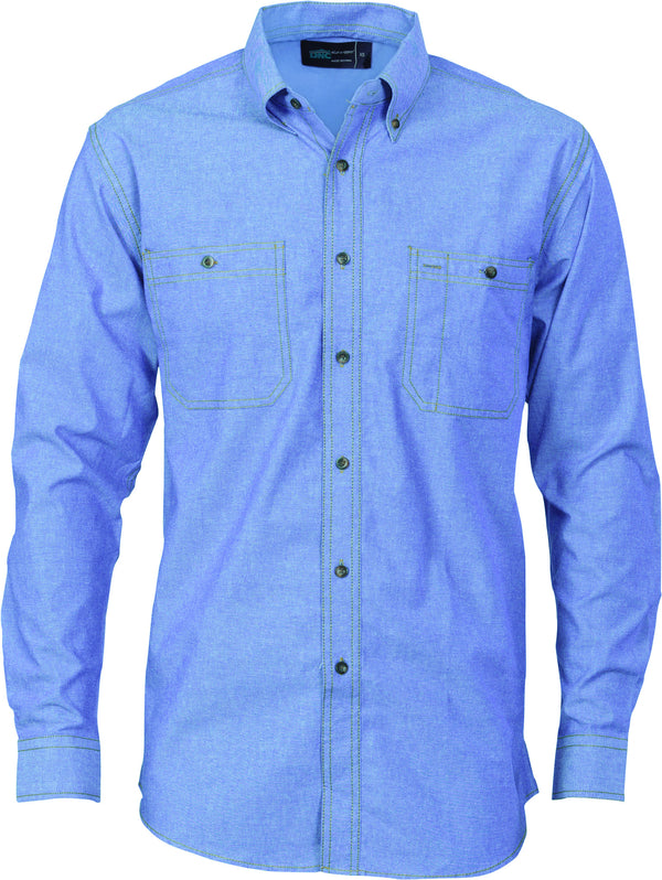 Cotton Chambray Twin Pocket Long Sleeve Shirt