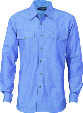 Mens Cotton Twin Pocket Long Sleeve Chambray Shirt