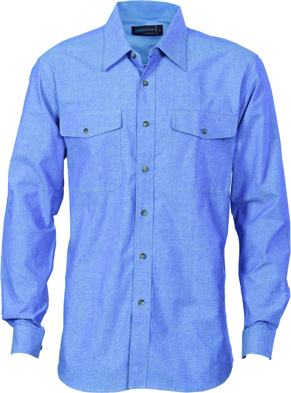 Mens Cotton Twin Pocket Long Sleeve Chambray Shirt