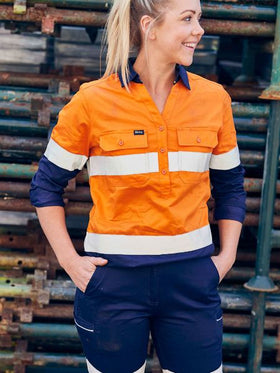 Womens Taped Hi Vis Stretch V - Neck Closed Front Shirt
