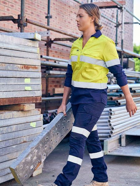 Womens Taped Hi Vis Stretch V - Neck Closed Front Shirt