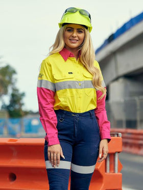 Womens Taped Hi Vis Cool Lightweight Drill Shirt