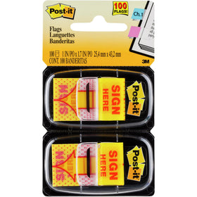 POST-IT FLAGS TWIN PACK 25X43MM SIGN HERE YELLOW PACK OF 2