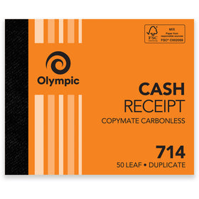 OLYMPIC 714 CARBONLESS BOOK DUPLICATE 125X100MM CASH RECEIPT 50 LEAF