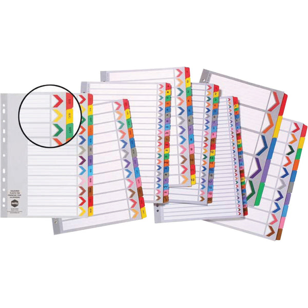MARBIG PLASTIC DIVIDER A4 REINFORCED 1-20 TAB MULTI COLOUR