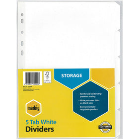 MARBIG MANILLA DIVIDER A4 5 TAB WHITE