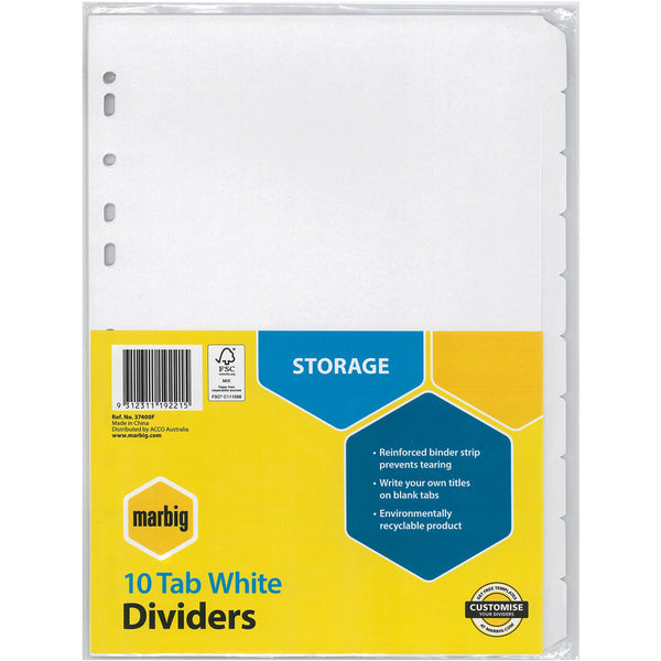 MARBIG MANILLA DIVIDER A4 10 TAB WHITE