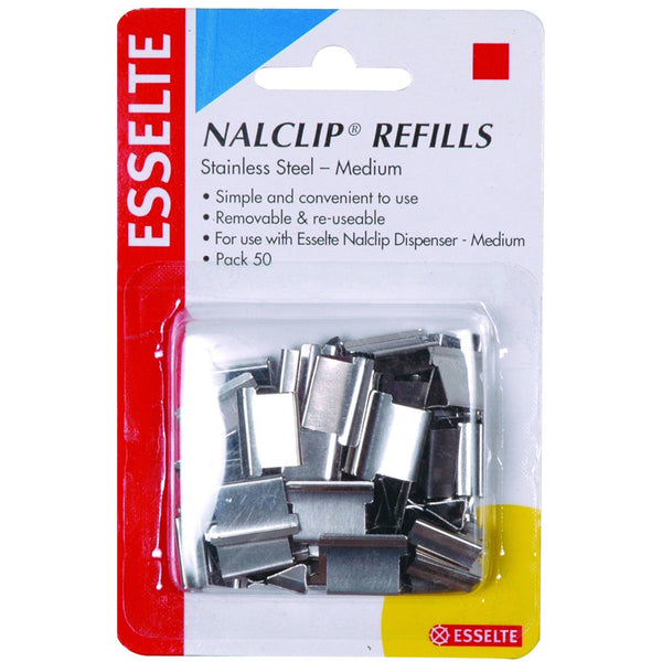 ESSELTE NALCLIP REFILLS MEDIUM STAINLESS STEEL 40 SHEET CAPACITY PACK OF 50