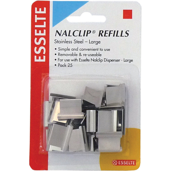 ESSELTE NALCLIP REFILLS LARGE STAINLESS STEEL 60 SHEET CAPACITY PACK OF 25