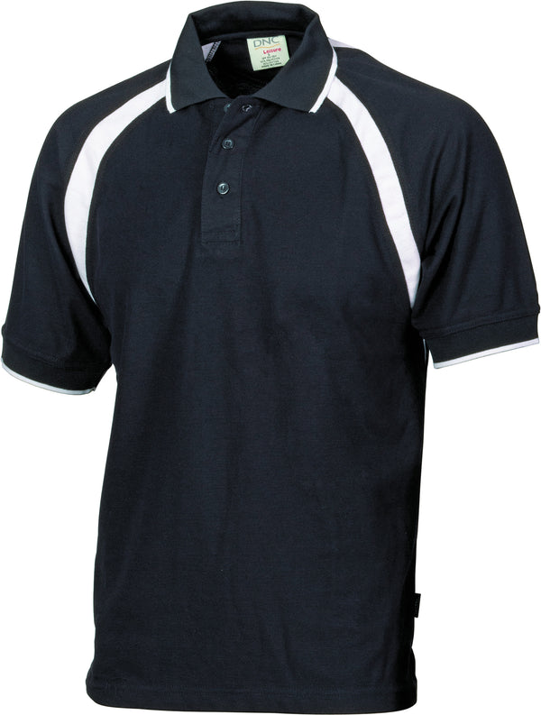 Mens Poly/Cotton Contrast Raglan Panel Polo