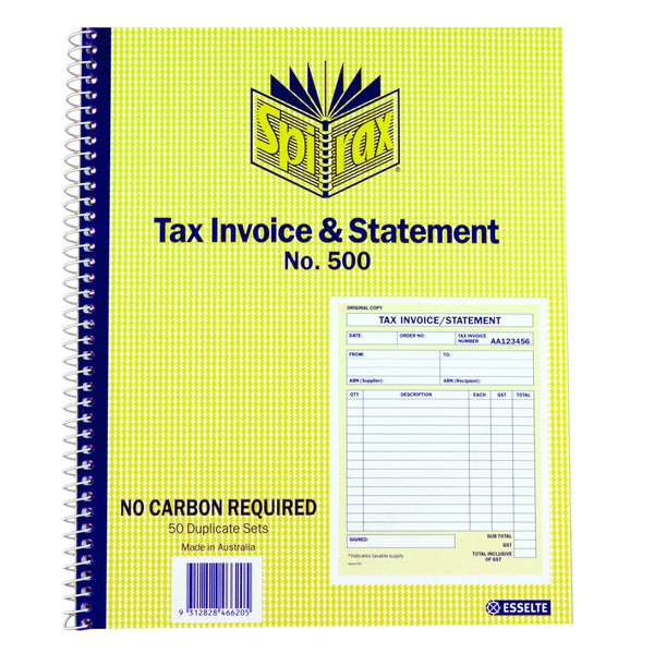 SPIRAX 500 TAX INVOICE & STATEMENT BOOK QUARTO 250X200MM