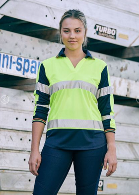 Womens Taped Two Tone Hi Vis V Neck Polo