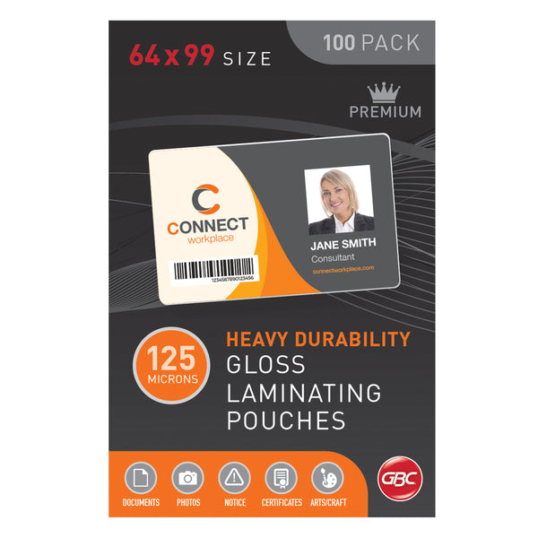 GBC LAMINATING POUCH 64X99MM 125 MICRON PK100