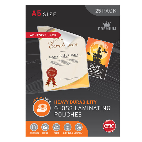 GBC LAMINATING POUCH A5 125 MICRON PK25 ADHESIVE