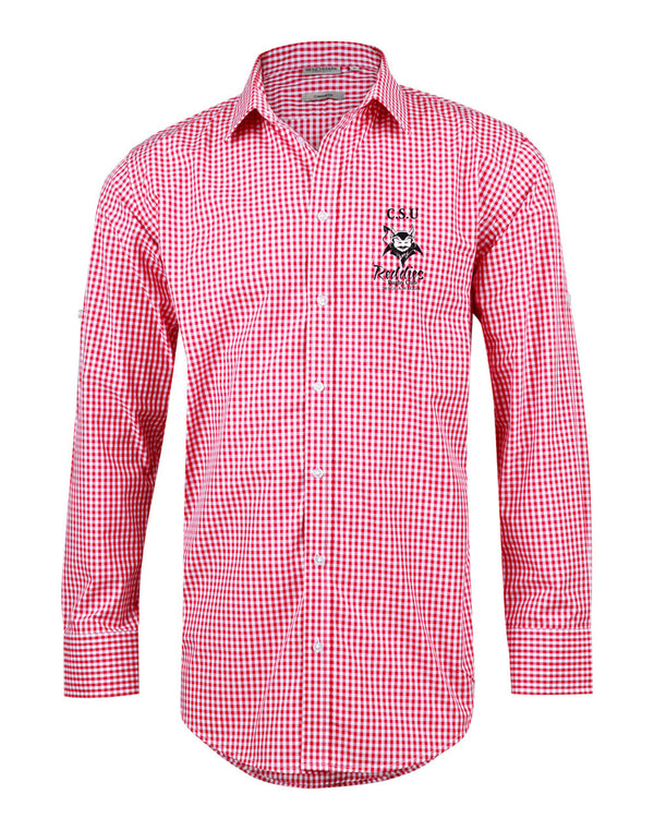 CSU Reddies Men’s Gingham Check Long Sleeve Shirt with Roll-up Tab Sleeve