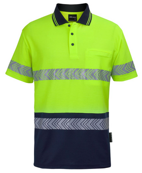 Hi Vis (D+N) Cotton Back Short Sleeve Segmented Tape Polo