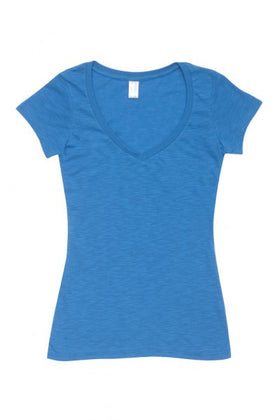 Ladies Raw Cotton Wave V-Neck T-Shirt