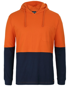 Hi Vis Long Sleeve Cotton Tee With Hood