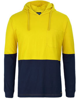 Hi Vis Long Sleeve Cotton Tee With Hood