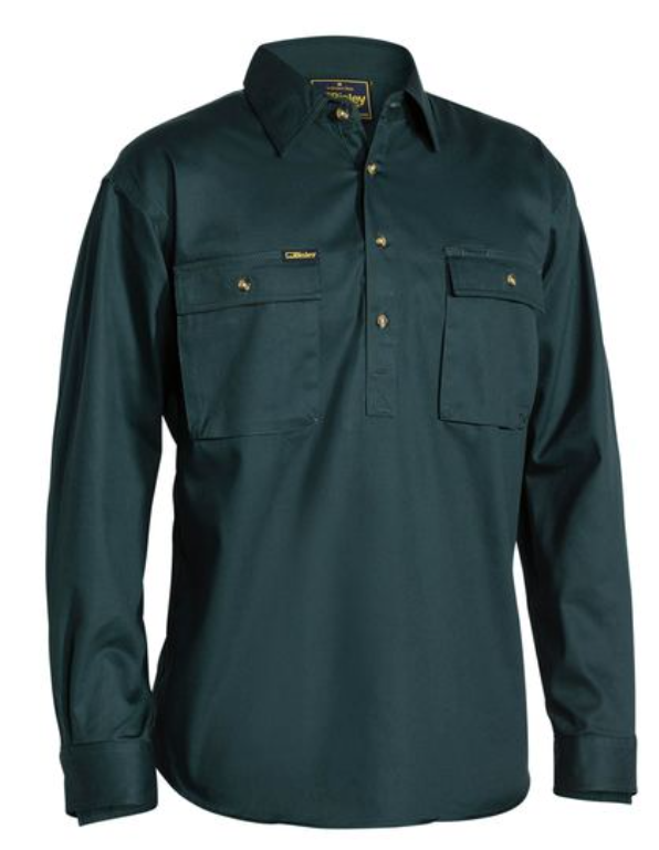 Closed Front Cotton Drill Shirt Long Sleeve