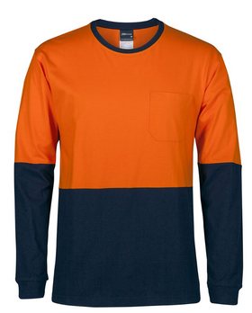 Hi Vis Long Sleeve Crew Neck Cotton T-Shirt